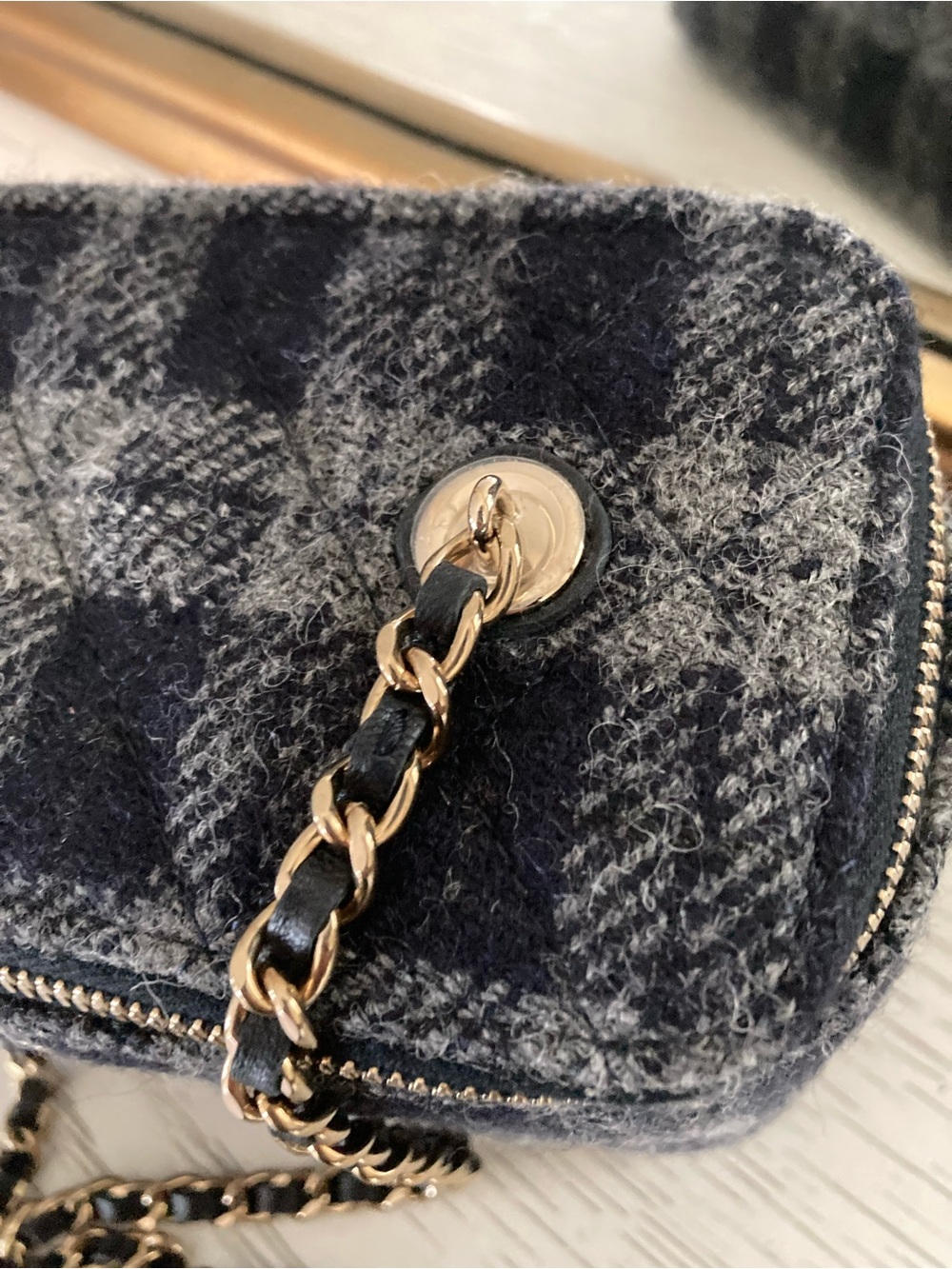 CHANEL Blue Plaid Wool Vanity Crossbody with Gold Chain - Picture 5 of 11